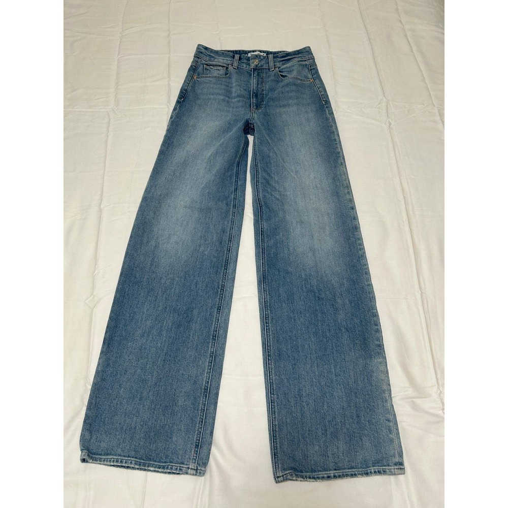 PAIGE Sasha High Rise Wide Leg Jeans Medium Blue Wash Organic Cotton Size 27